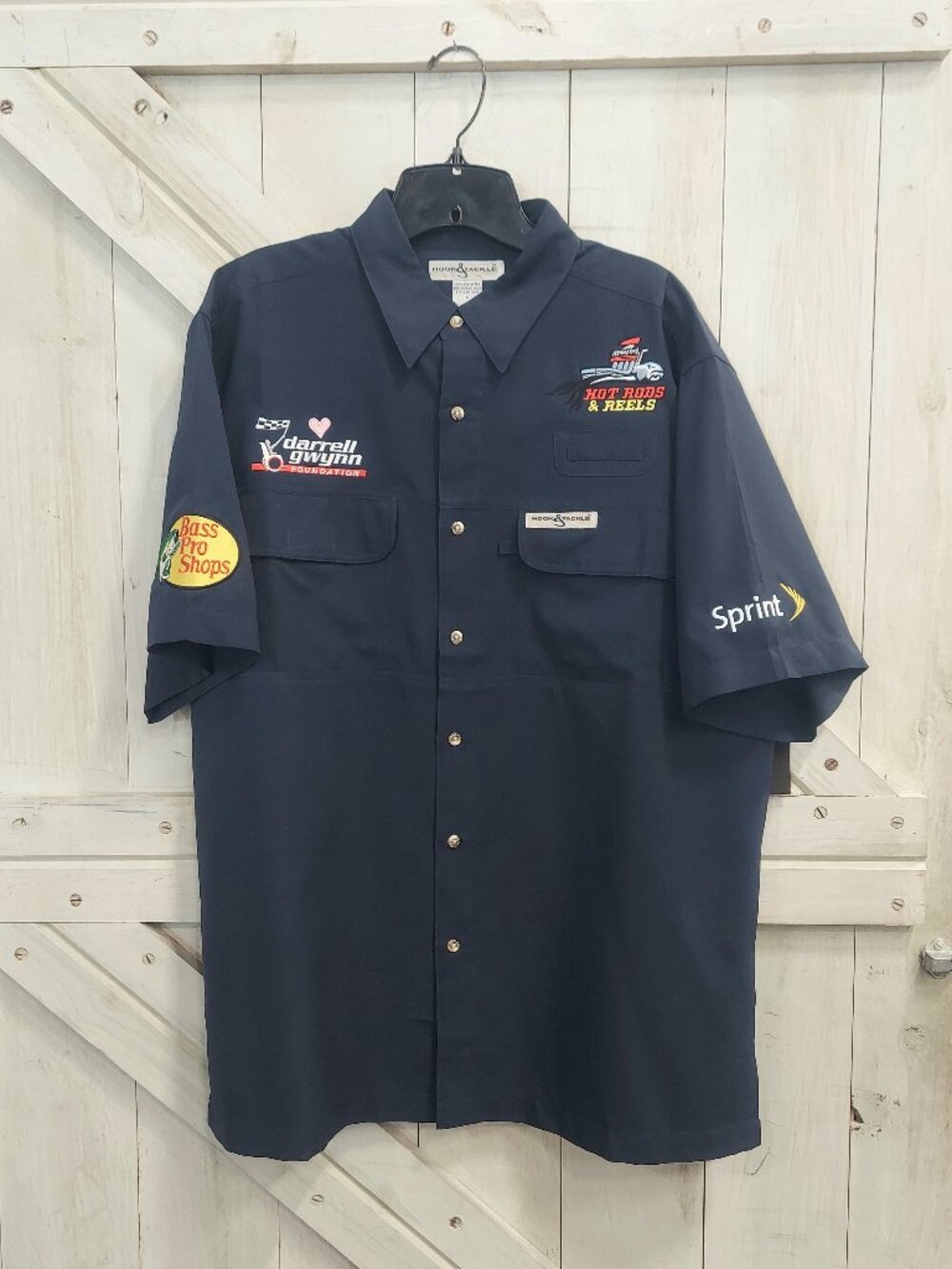 Bass Pro Navy Hook & Tackle Button Down Shirt Size L